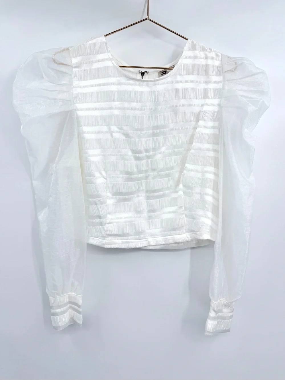 DOLAN Anthropologie White Textured Puff Sleeve Blouse Size L NWT